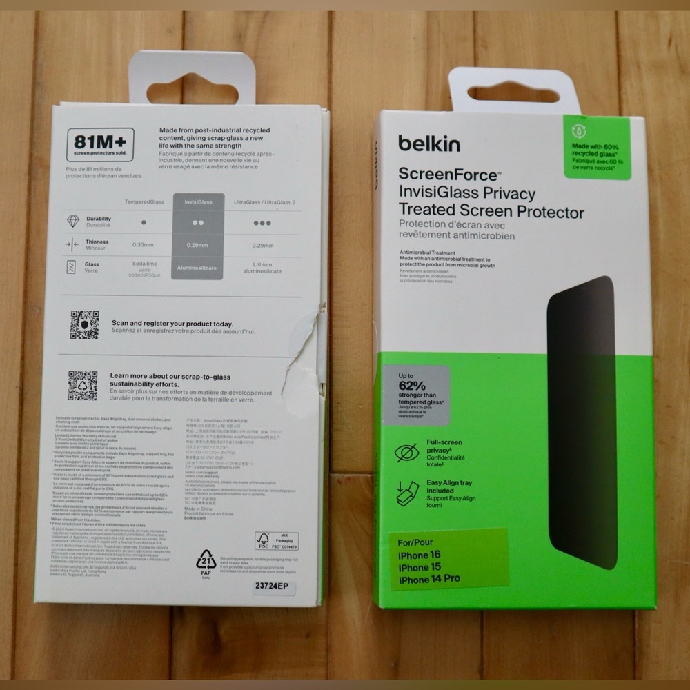 belkin ScreenForce InvisiGlass Privacy Screen Protector (iPhone 14 pro, 15, 16) - Picture 2 of 5